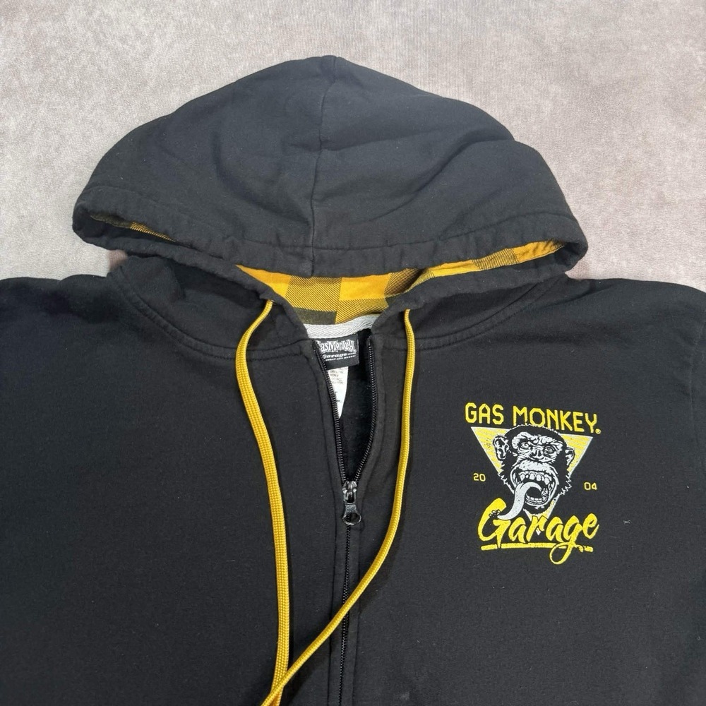 Gas Monkey Garage Hoodie Jacket Full Zip Black/Yellow Men's 2XL Front Back - Picture 3 of 8